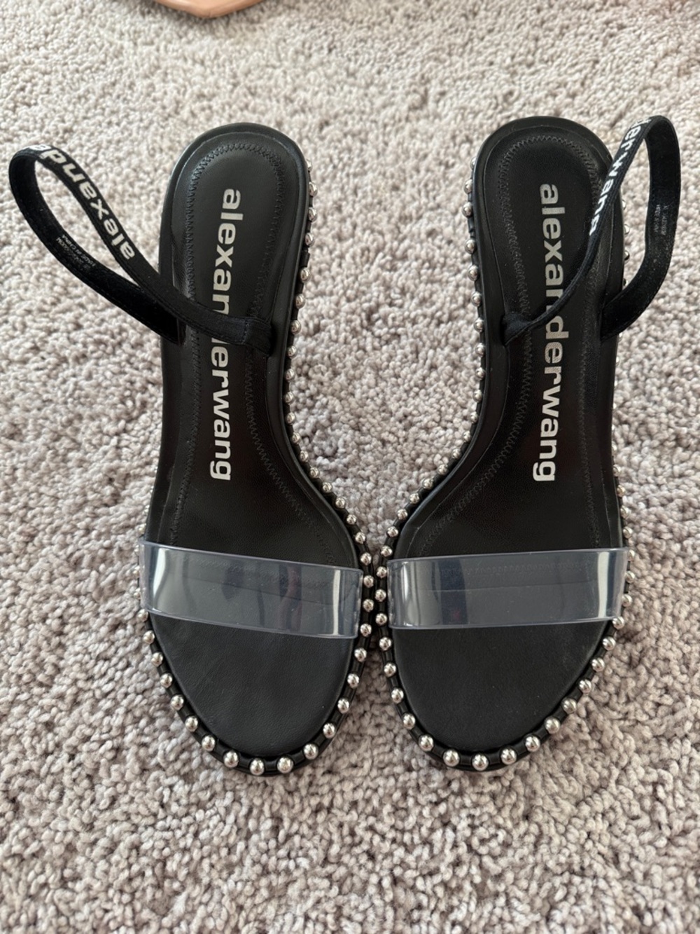 Alexander Wang Black Slingback Sandals with Clear Toe Strap and Silver Studs